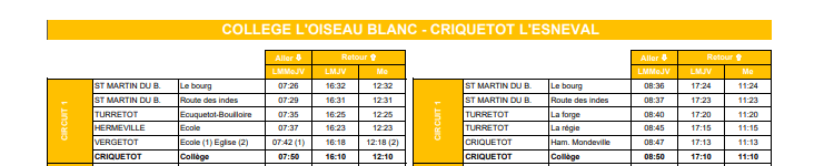 horaires cars collège l'oiseau blanc